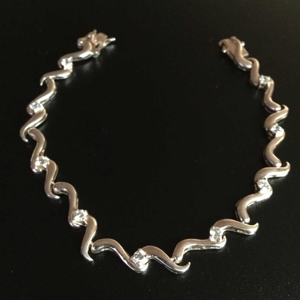 Vintage Rhinestone Sterling Silver Bracelet